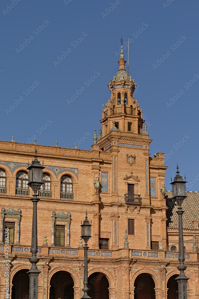 Tower of Plaza de Espana, Seville, Spain