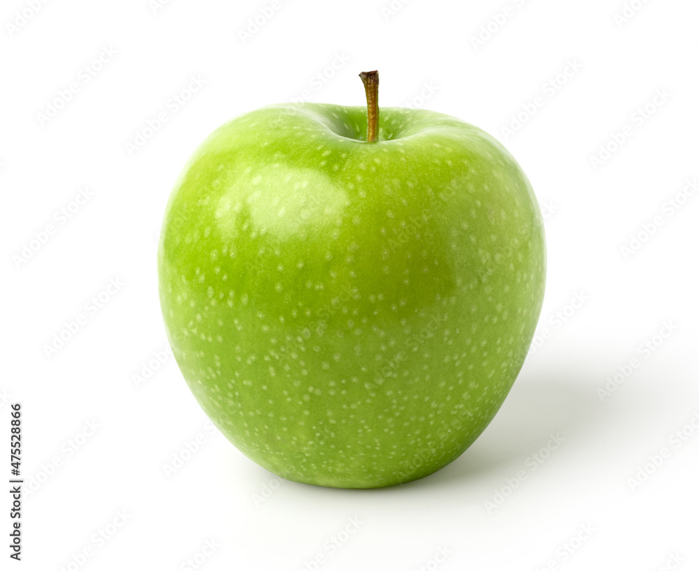 fresh green apple fruit isolated on white background, with clipping path, single.