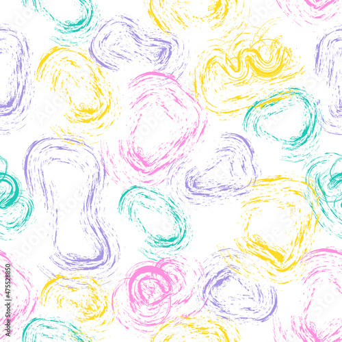 Abstract shapes with brush drawn contours in seamless pattern in minimal style.Soft art endless background for stationery, wallpapers,fabric,textile,linen, baby diapers, clothes, diaries.Vector