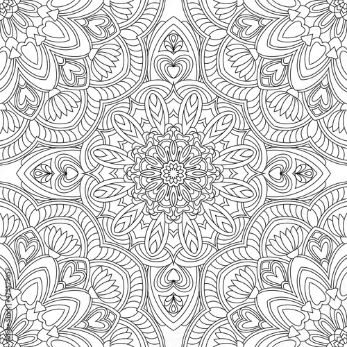 Vector coloring. Geometric floral pattern. Contour drawing on a white background.