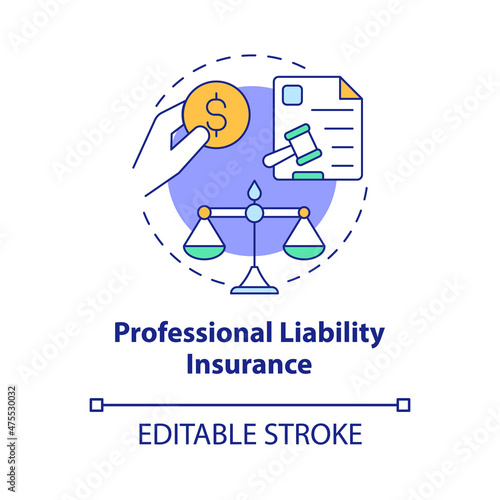 Professional liability insurance concept icon. Corporate insurance abstract idea thin line illustration. Isolated outline drawing. Editable stroke. Roboto-Medium, Myriad Pro-Bold fonts used