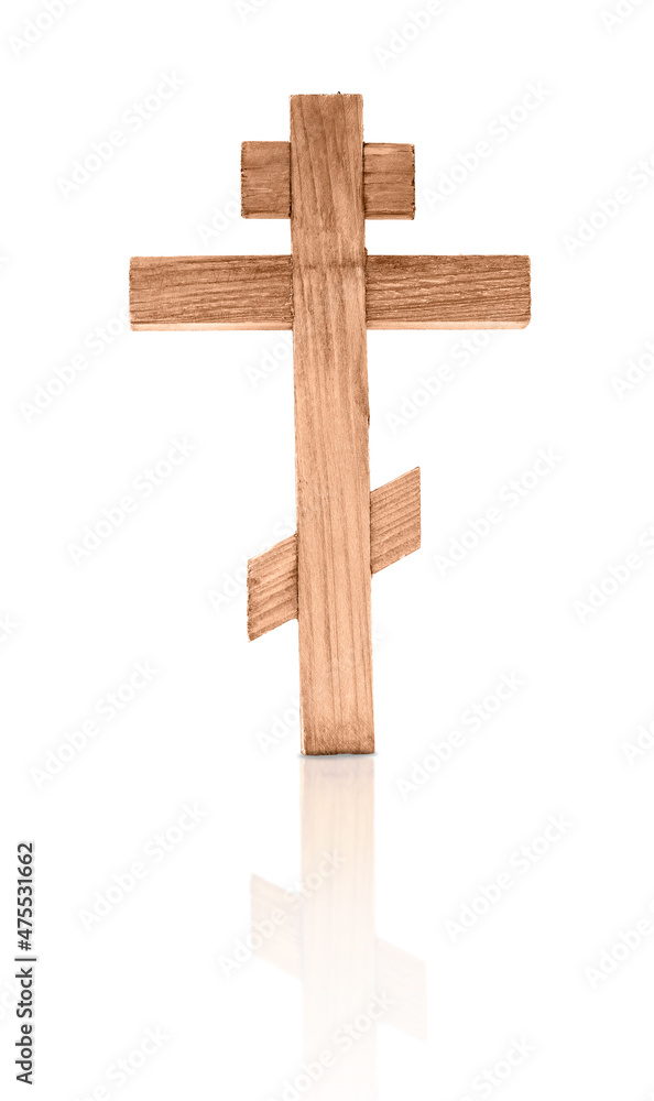 Wooden isolated cross on a white background.