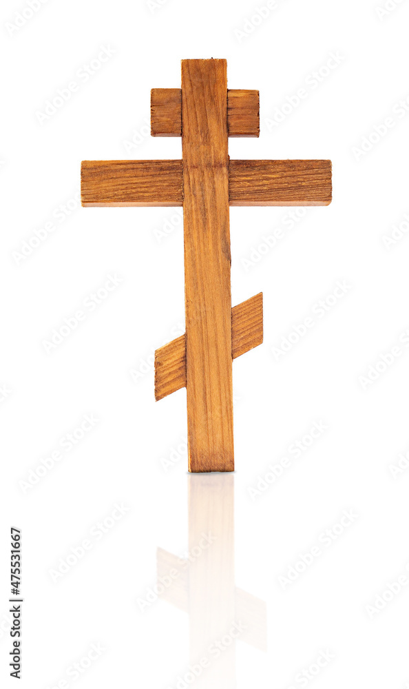 Wooden isolated cross on a white background.