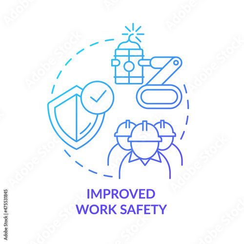 Improved work safety blue gradient concept icon. Industrial automation abstract idea thin line illustration. Isolated outline drawing. Editable stroke. Roboto-Medium  Myriad Pro-Bold fonts used
