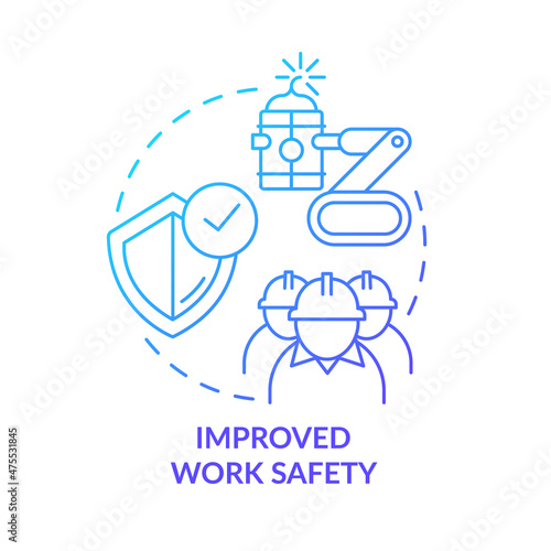 Improved work safety blue gradient concept icon. Industrial automation abstract idea thin line illustration. Isolated outline drawing. Editable stroke. Roboto-Medium, Myriad Pro-Bold fonts used
