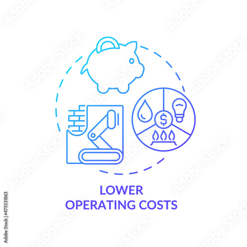Lower operating costs blue gradient concept icon. Industrial automation abstract idea thin line illustration. Isolated outline drawing. Editable stroke. Roboto-Medium, Myriad Pro-Bold fonts used