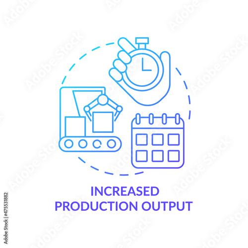 Increased operation output blue gradient concept icon. Industrial automation abstract idea thin line illustration. Isolated outline drawing. Editable stroke. Roboto-Medium, Myriad Pro-Bold fonts used