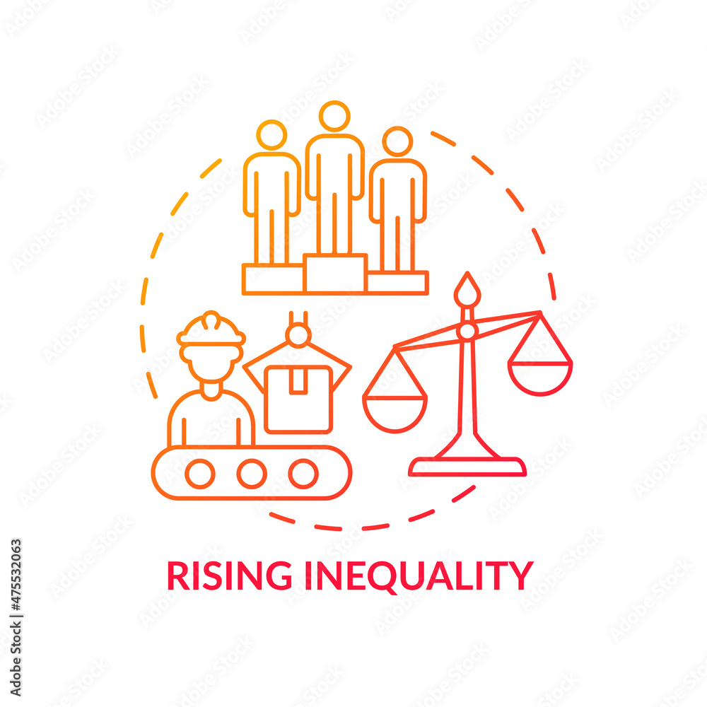 Rising inequality red gradient concept icon. Negative impact of automation abstract idea thin line illustration. Isolated outline drawing. Editable stroke. Roboto-Medium, Myriad Pro-Bold fonts used Rising inequality red gradient concept icon. Negative impact of automation abstract idea thin line illustration. Isolated outline drawing. Editable stroke. Roboto-Medium, Myriad Pro-Bold fonts used
