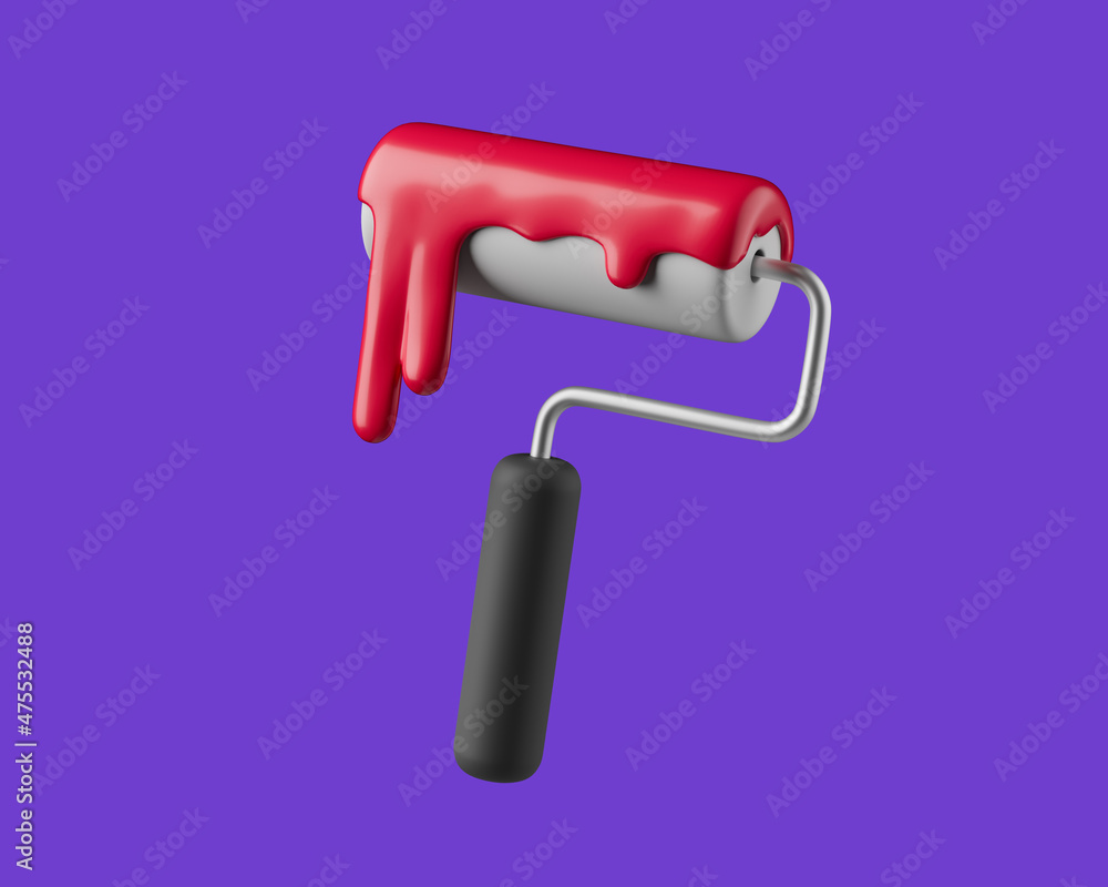 Simple paint roller with dripping red paint 3d render illustration. Stock  Illustration | Adobe Stock