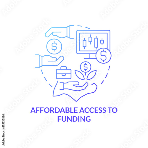 Affordable access to funding blue gradient concept icon. Adequate access to capital abstract idea thin line illustration. Isolated outline drawing. Roboto-Medium, Myriad Pro-Bold fonts used © bsd studio