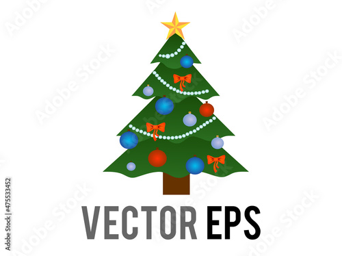 vector gradient green holiday christmas tree icon with decoration balls and star