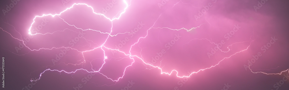 Lightning with with beautiful purple light, thunderstorm at summer