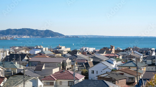 Japan downtown skyline in a coastal village