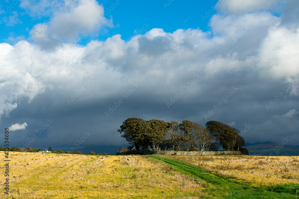 Dramatic stormy countryside scene Caernarfon, Wales Beautiful rural scene on an autumn day Landscape aspect view with copy space Dramatic stormy countryside scene Caernarfon, Wales Beautiful rural scene on an autumn day Landscape aspect view with copy space