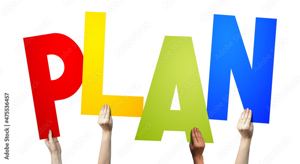 Plakat Plan - human hands holding colorful letters