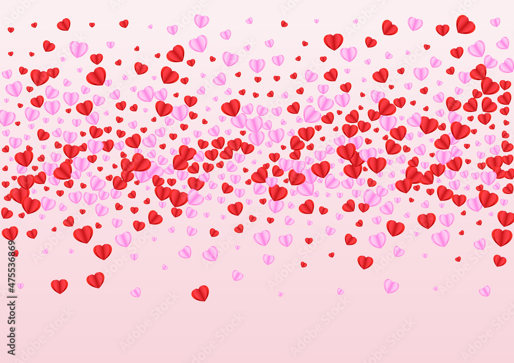 Red Confetti Background Pink Vector. Decor Illustration Heart. Violet Greeting Backdrop. Purple Heart Love Pattern. Tender Card Frame.