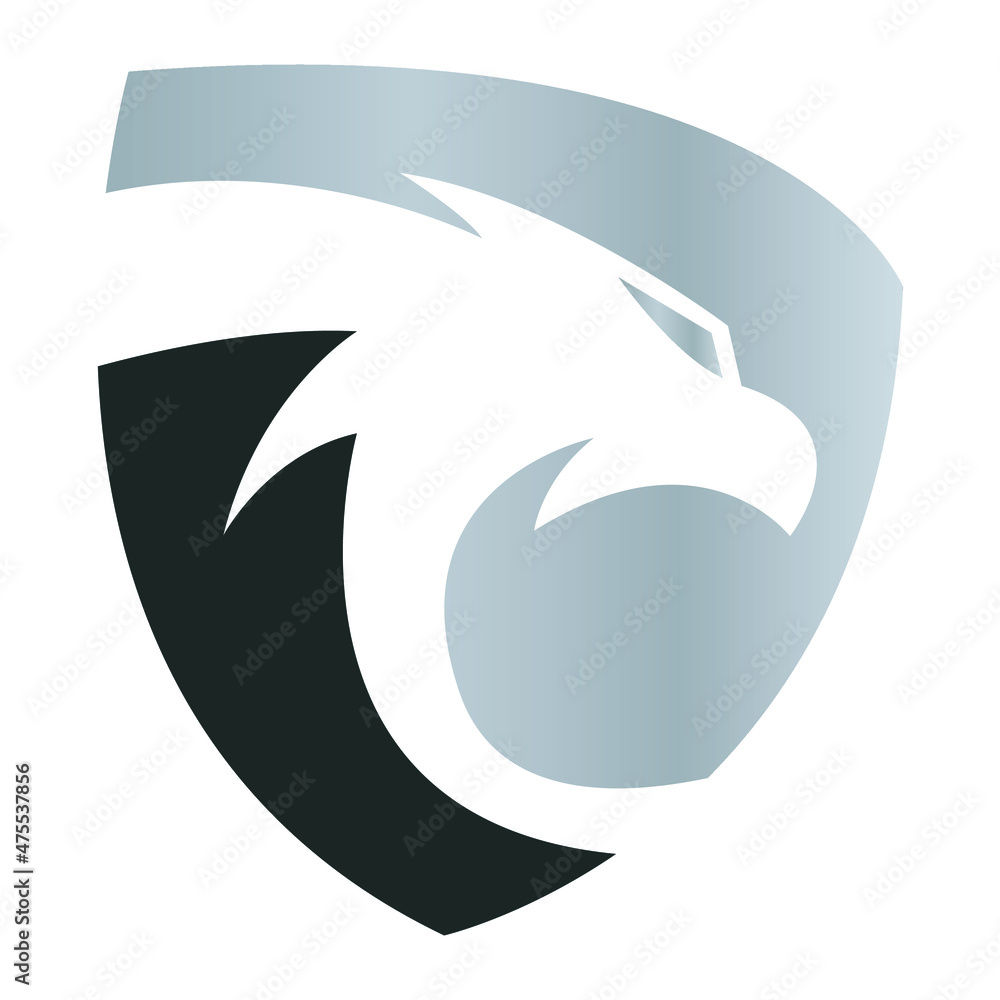 A dashing silver and black eagle and shield logo A dashing silver and black eagle and shield logo