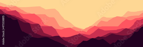 rocky mountain landscape flat design vector illustration for wallpaper, backdrop, background, web banner, and design template