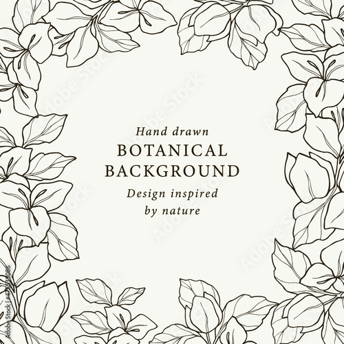Hand drawn bougainvillea branches frame