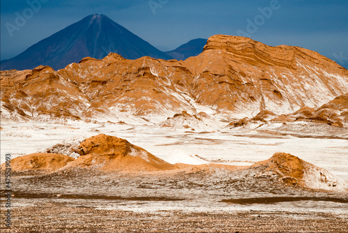 Volcanoes and salt in the desert of Atacama, Chile