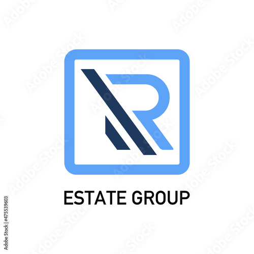 r shape in rectangle estate logo design