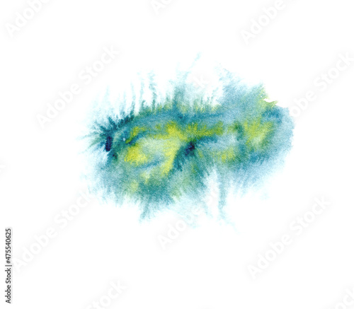 Watercolor blot on white isolated background. Design for banners, cards, invitations. Green and yellow watercolor stain. A stain of paint.