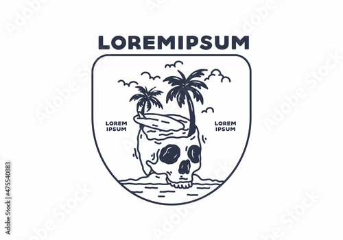 Skull head surfing line art illustration