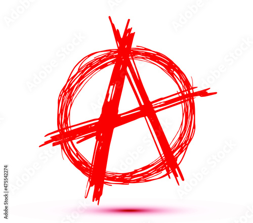 A red letter symbol of Anarchy on white background. Vector hand drawn illustration isolated on white background.