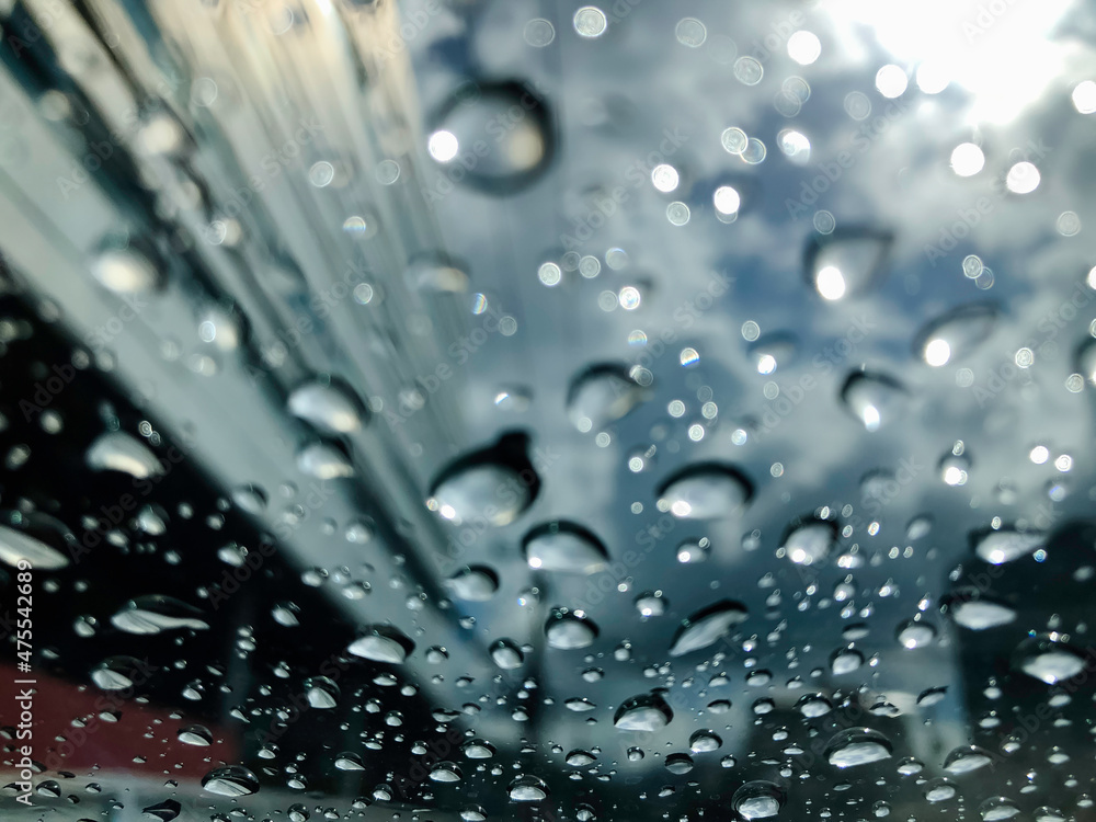 Blurred motion on mirror from raindrops