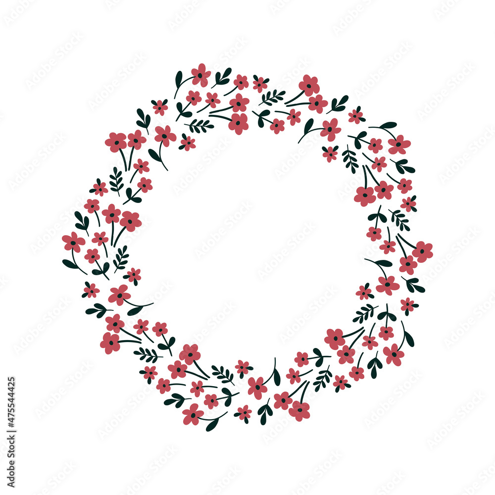 Hand-drawn wreath with white background. Cute and childish design for fabric, textile, wallpaper, bedding, swaddles or gender-neutral apparel.