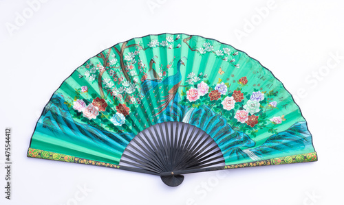 chinese paper fan isolated on white background