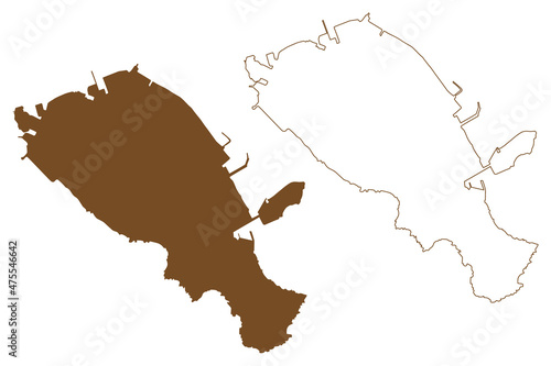 Yeong island (Republic of Korea, ROK, South Korea) map vector illustration, scribble sketch Yeongdo map