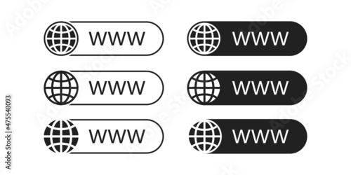 WWW globe icon set. Internet web site adress symbol. Network website sign collection.