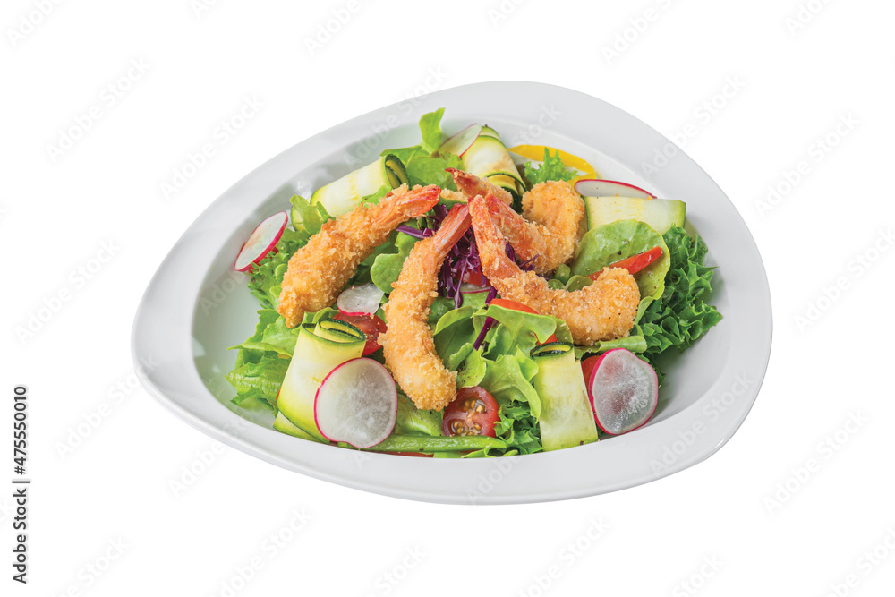 Fried shrimps tempura and fresh salad Fried shrimps tempura and fresh salad