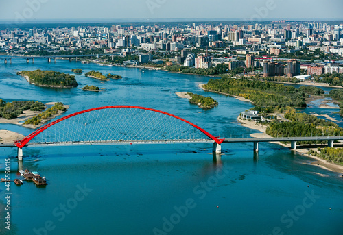 Vászonkép Aerial view of Bugrinsky Bridge over the Ob river in Novosibirsk, Russia