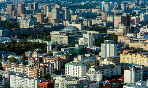 Aerial view of buildings in the city of Novosibirsk, Russia photo