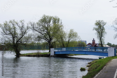 Bridge to the island on Lake Belskoye in the provincial town of Bronnitsy, Moscow region near the Moskva River