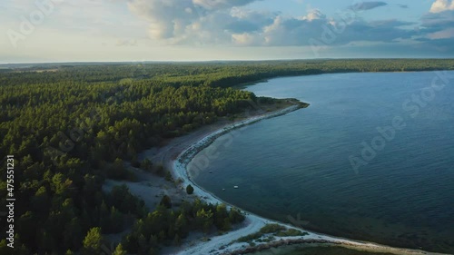 Aerial shot of a beach and a forest landscape photo
