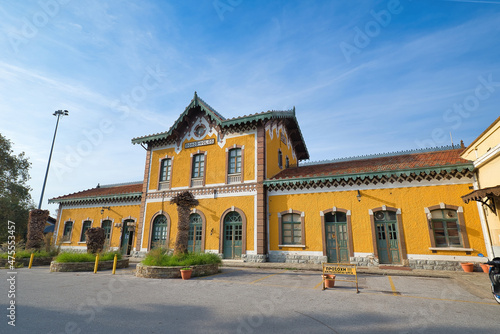 Greece, Volos Railway Station, Vintage Architecture. emblematic building of the city of Volos photo