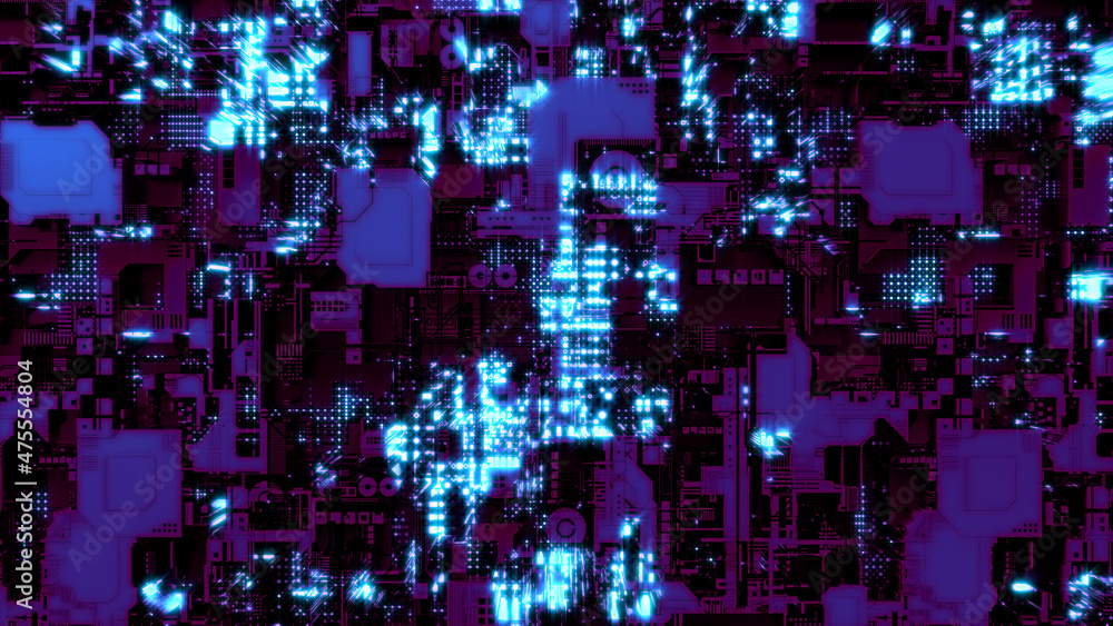Blue shining innovation cyberpunk high tech bg - abstract 3D illustration Blue shining innovation cyberpunk high tech bg - abstract 3D illustration