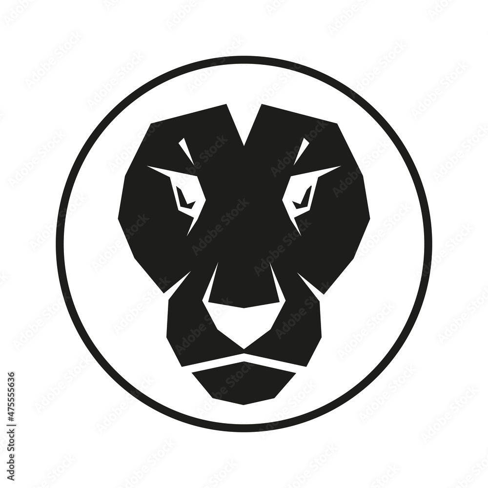 Lion head silhouette in line circle. Wild animal black shape. Vector isolated on white Lion head silhouette in line circle. Wild animal black shape. Vector isolated on white