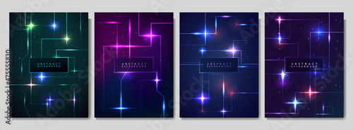 Fototapeta Naklejka Na Ścianę i Meble -  Vector illustration. Geometric tech background collection. Colorful, bright decoration. Design elements for poster, brochure, book cover, magazine, layout. Glowing dots and lines. Dynamic wallpapers