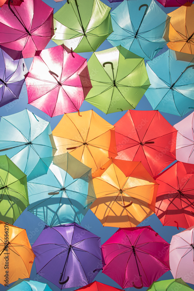 Background colorful umbrella street decoration - obrazy, fototapety, plakaty 