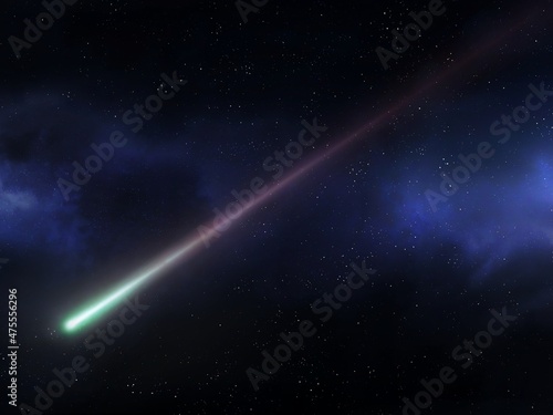 Meteorite in the night sky. A bright meteor against the background of stars. A beautiful shooting star.