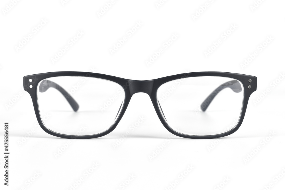 Front view of black glasses isolated on white background Front view of black glasses isolated on white background