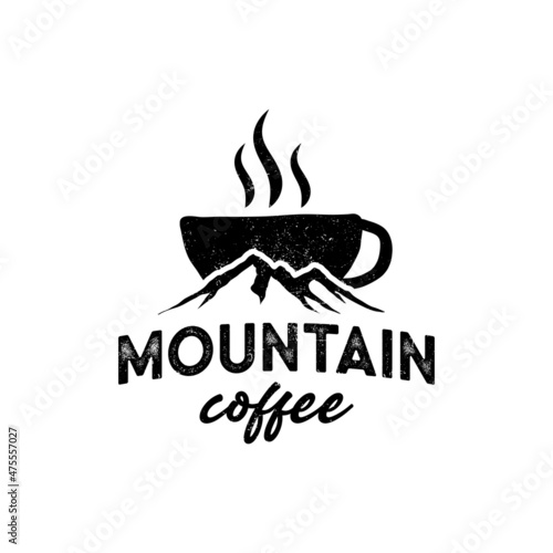 vintage mountain coffee logo template with cup. Mountains illustration isolated on white background