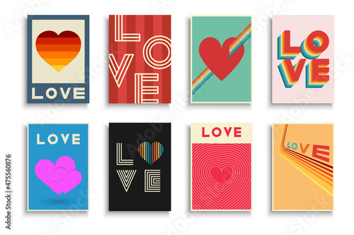 Collection of retro covers, templates, placards, brochures, banners, flyers and etc. Stylish greeting postcards, posters, invitation, tags - fashion design 80 - 90s. Vintage love creative cards photo