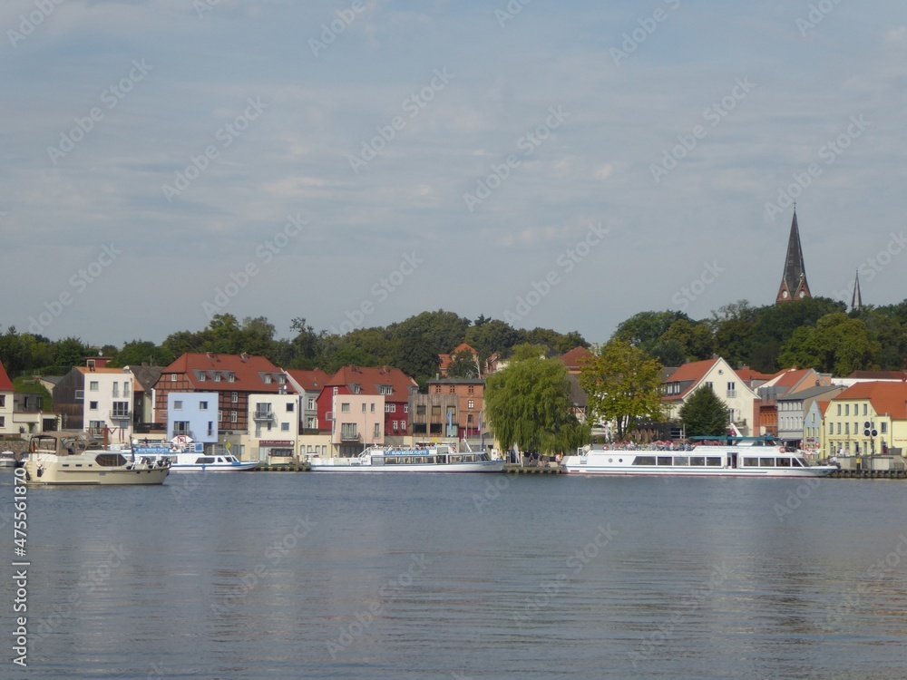 View over Lake Malchow to excursion boats and the town of Malchow, Mecklenburg-Vorpommern, Germany View over Lake Malchow to excursion boats and the town of Malchow, Mecklenburg-Vorpommern, Germany