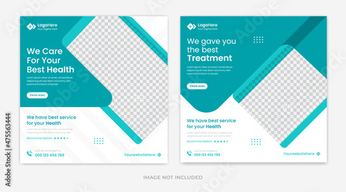 Medical social media post design, health treatment banner template vecor