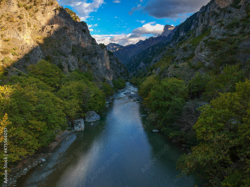 The famous old stoned bridge of Konitsa over Aoos river. Tymfi mount, Zagori, Epirus, Greece, Europe